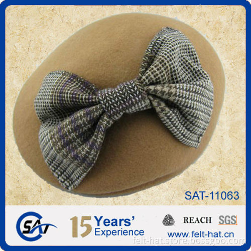 camel wool felt ivy hat with large bowtie